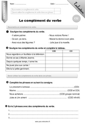 Complément du verbe - Examen Evaluation - Bilan : 5ème Harmos - PDF à imprimer