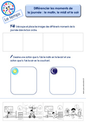 Différencier les moments de la journée - Fiches matin, midi et soir - Le Temps : 2ème Harmos - PDF à imprimer