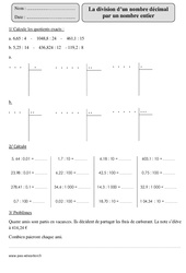 Division d'un décimal par un entier - Exercices  : 7ème Harmos - PDF à imprimer