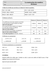 Soustraction des nombres décimaux - Exercices avec correction : 7ème Harmos - PDF à imprimer