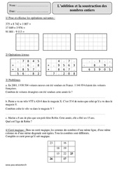 Addition et soustraction des nombres entiers - Exercices avec correction : 7ème Harmos - PDF à imprimer