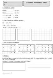 Addition des nombres entiers - Exercices avec correction : 7ème Harmos - PDF à imprimer