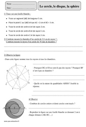 Cercle - Disque - Sphère - Révisions avec correction : 7ème Harmos - PDF à imprimer