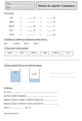 Litre - Contenances - Mesures de capacité - Exercices  : 7ème Harmos - PDF à imprimer