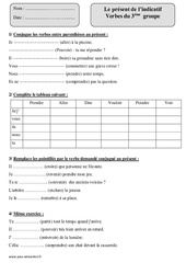 Verbes du   groupe - Présent de l’indicatif - Exercices  : 6ème Harmos - PDF à imprimer