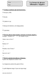 Affirmative - Négative - Formes de phrases - Exercices avec correction : 6ème Harmos - PDF à imprimer