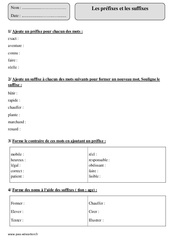 Préfixes - Suffixes - Exercices avec correction : 6ème Harmos - PDF à imprimer