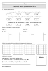 Division avec quotient décimal - Exercices  : 6ème Harmos - PDF à imprimer