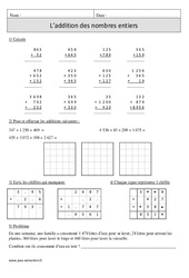 Addition des nombres entiers - Exercices avec correction : 6ème Harmos - PDF à imprimer