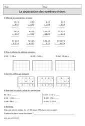 Soustraction des nombres entiers - Exercices  : 6ème Harmos - PDF à imprimer