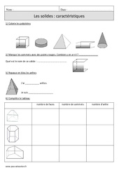 Solides - Caractéristiques - Révisions  : 6ème Harmos - PDF à imprimer