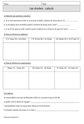 Durées - Calcul - Exercices avec correction : 6ème Harmos - PDF à imprimer