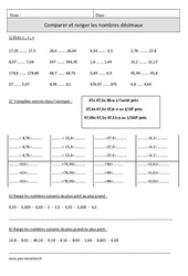 Comparer, ranger les nombres décimaux - Exercices  : 6ème Harmos - PDF à imprimer