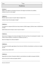 Fractions - Problèmes - Révisions avec correction : 6ème Harmos - PDF à imprimer