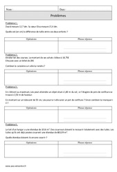 Soustractions de décimaux - Problèmes - Exercices avec correction : 6ème Harmos - PDF à imprimer