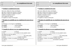 Complément du nom - Exercices  : 5ème Harmos - PDF à imprimer