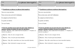 Phrases interrogatives - Exercices avec correction : 5ème Harmos - PDF à imprimer