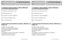 Formes de phrases - Exercices  : 5ème Harmos - PDF à imprimer