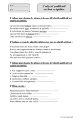 Adjectif qualificatif - Attribut - Epithète - Exercices  : 6ème Harmos - PDF à imprimer