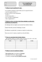 Compléments circonstanciels - Exercices  : 6ème Harmos - PDF à imprimer