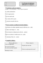 Affirmatives - Négatives - Formes de phrases - Exercices avec correction : 6ème Harmos - PDF à imprimer