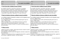 Mots invariables - Exercices avec correction : 5ème Harmos - PDF à imprimer