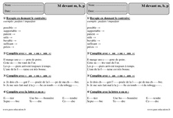 M devant m b p - Exercices  : 5ème Harmos - PDF à imprimer