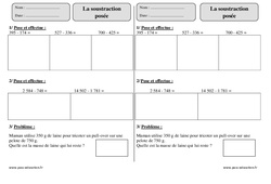 Soustraction posée - Exercices avec correction : 5ème Harmos - PDF à imprimer