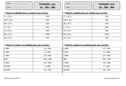 Multiplier par 20, 300, 400 - Exercices  : 5ème Harmos - PDF à imprimer