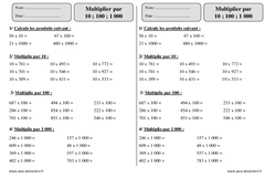 Multiplier par 10, 100, 1 000 - Exercices avec correction : 5ème Harmos - PDF à imprimer