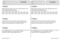 Partage - Division - Exercices - Problèmes  : 5ème Harmos - PDF à imprimer