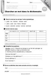 Chercher un mot dans le dictionnaire - Examen Evaluation - Bilan : 5ème Harmos - PDF à imprimer