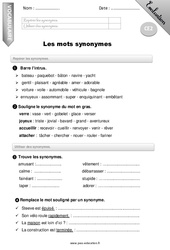 Mots synonymes - Examen Evaluation - Bilan : 5ème Harmos - PDF à imprimer