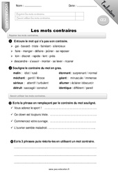 Mots contraires - Examen Evaluation - Bilan : 5ème Harmos - PDF à imprimer