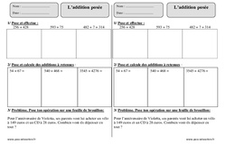 Addition posée - Exercice avec correction : 5ème Harmos - PDF à imprimer