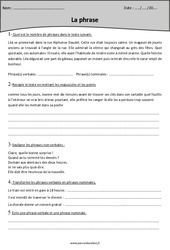 Phrase verbale - Phrase non verbale - Phrases nominales - Exercices : 6ème Harmos - PDF à imprimer