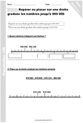 Repérer et placer sur une droite les nombres jusqu’à 999 999 - Exercices avec correction : 7ème Harmos - PDF à imprimer