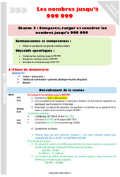 Comparer, ranger et encadrer les nombres jusqu’à 999 999 - Séquence - Fiche de préparation - Séance 3 : 7ème Harmos - PDF à imprimer