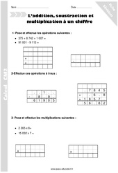 Addition, soustraction et multiplication à un chiffre - Révisions : 7ème Harmos - PDF à imprimer