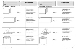 Solides - Exercices avec correction : 5ème Harmos - PDF à imprimer