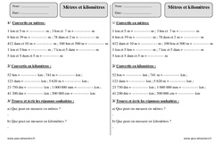 Mètres - Kilomètres - Exercices avec correction : 5ème Harmos - PDF à imprimer