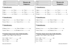 Mesures de longueurs, cm, m, km - Exercices  : 5ème Harmos - PDF à imprimer