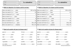 Calendrier - Exercices avec correction : 5ème Harmos - PDF à imprimer