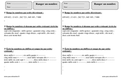 Ranger un nombre - Révisions nombres croissants et décroissants : 5ème Harmos - PDF à imprimer