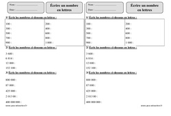 Écrire un nombre en lettres - Révisions avec correction : 5ème Harmos - PDF à imprimer