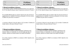 Durée - Problèmes avec correction : 5ème Harmos - PDF à imprimer