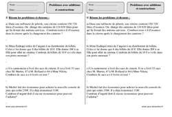 Additions - Soustractions - Problèmes  : 5ème Harmos - PDF à imprimer