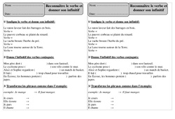 Reconnaître le verbe et donner son infinitif - Exercices  : 4ème Harmos - PDF à imprimer