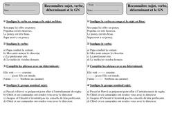 Sujet - Verbe - Déterminant - Groupe Nominal - Exercices : 4ème Harmos - PDF à imprimer