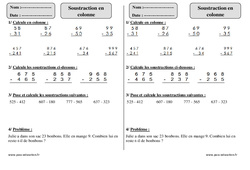 Soustraction en colonne - Exercices  : 4ème Harmos - PDF à imprimer